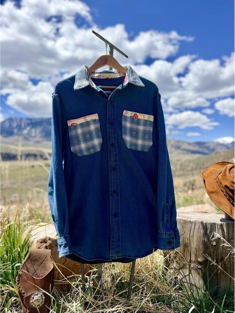Upcycled Southwest Garden Patchwork Ridgecut Denim Workshirt (L)